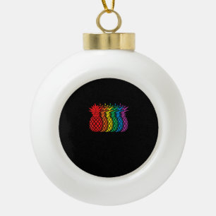 Rainbow Pineapples Aloha Hawaiian Gay Pride Month Ceramic Ball Christmas Ornament