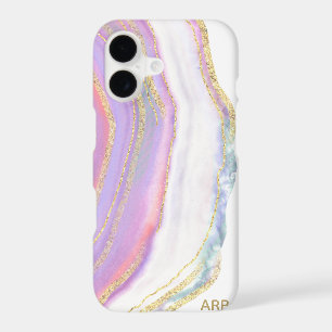 *~* Rainbow Pink Agate Gold Glitter Pastel