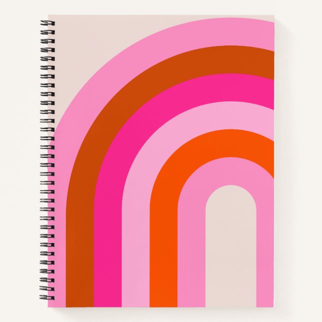 Rainbow Pink and Orange Boho Arch Notebook (Front)