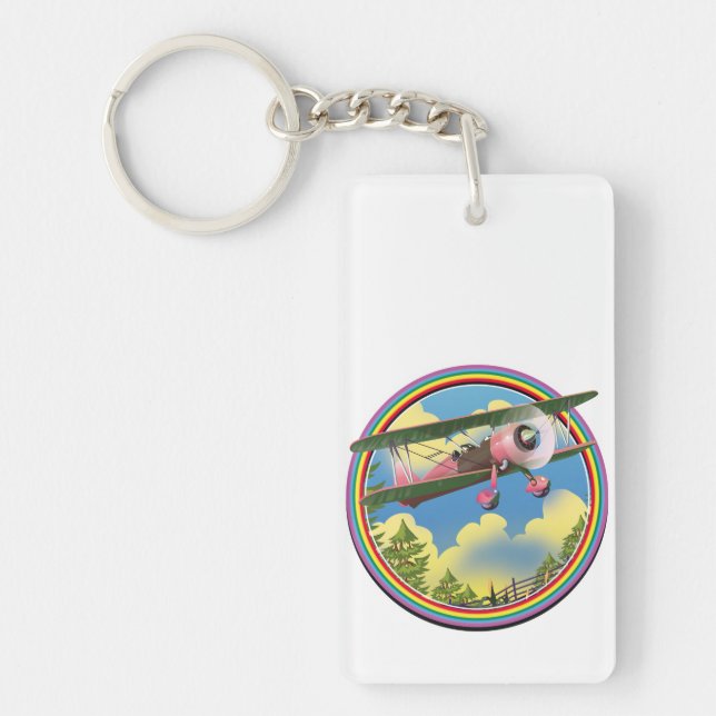 Rainbow Pink Bi plane logo Keychain (Front)