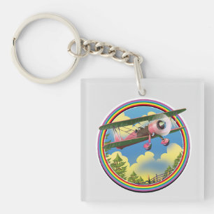 Rainbow Pink Bi plane logo Keychain