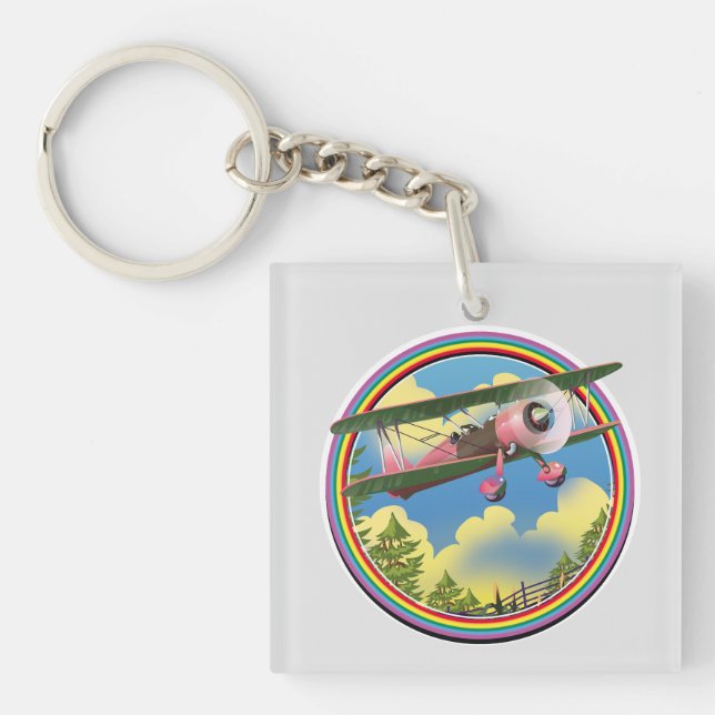 Rainbow Pink Bi plane logo Keychain (Front)
