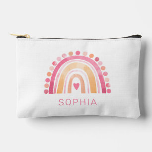 Rainbow, pink boho watercolor accessory pouch