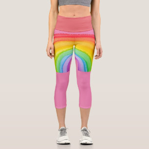 RAINBOW PINK CAPRI YOGA PANTS LEGGINGS