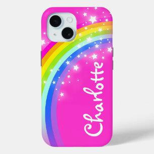 Rainbow pink girls custom name iPhone 15 case