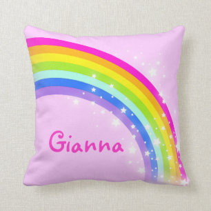 rainbow pink - girls "your name" cushion pillow
