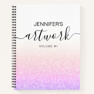 Rainbow Pink Glitter Girly Ombre Sketchbook Name Notebook