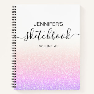 Rainbow Pink Glitter Girly Ombre Sketchbook Name Notebook