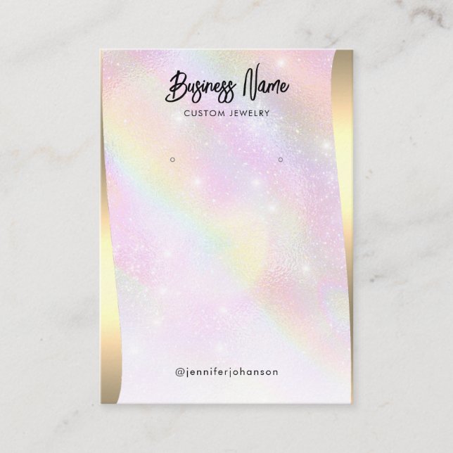 Rainbow Pink Gold Glitter Jewellery Holder Earring Business Card (Front)