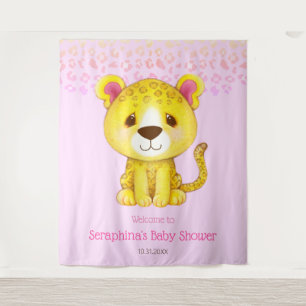 Rainbow Pink Jungle Leopard Baby Shower Backdrop Tapestry