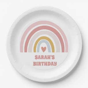 rainbow pink party paper plate for birthday