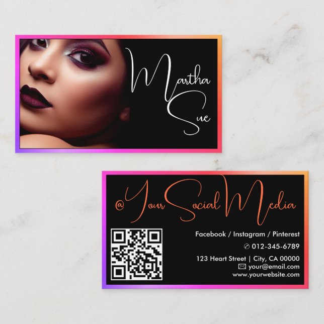 Rainbow Pink Photo Image Modern Influencer Model Business Card (Front/Back)