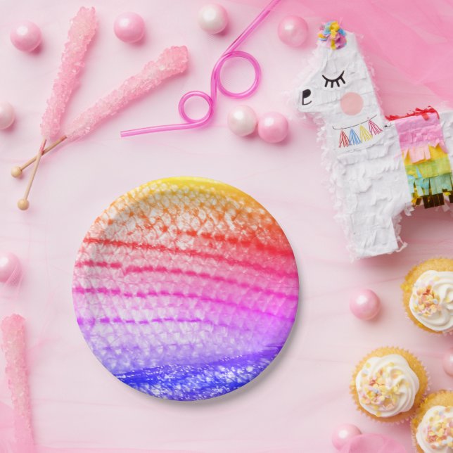 Rainbow Pink Purple Fish Scales 4Janine Paper Plate (Party)