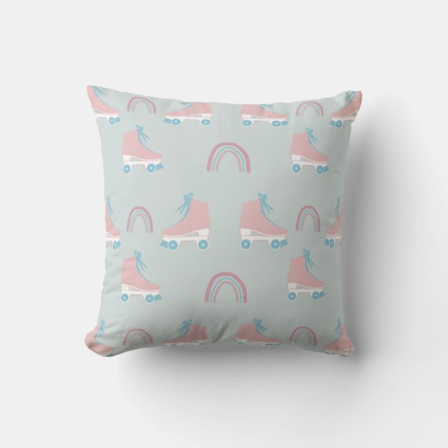 Rainbow Pink Roller-skate Pattern Throw Pillow (Front)