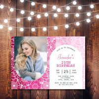 Rainbow Pink Stripes Floral Arch Photo Birthday