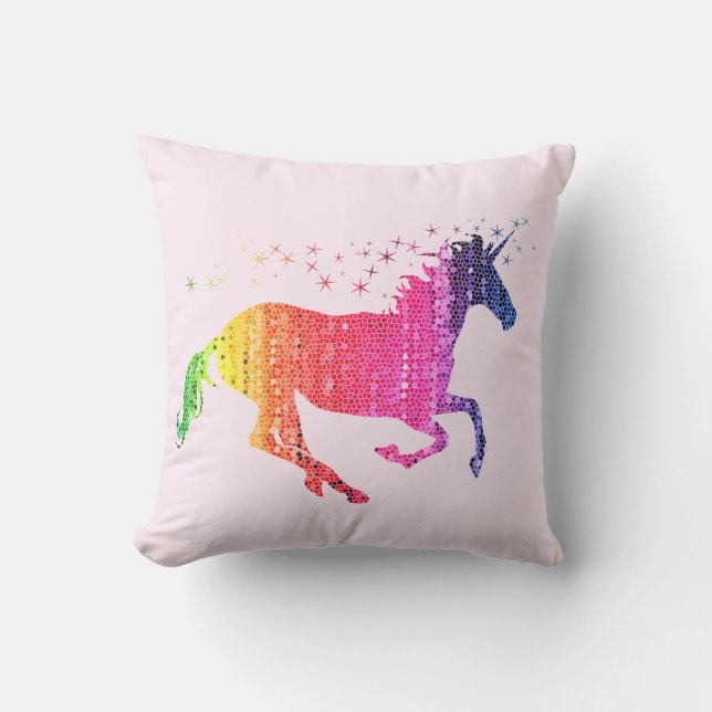 Rainbow Pink Unicorn Throw Pillow (Front)