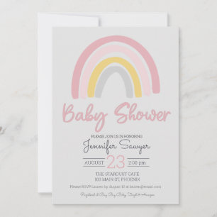 Rainbow Pink Yellow Grey Baby Shower Invitation