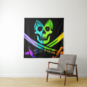 Rainbow Pirate Skull Tapestry