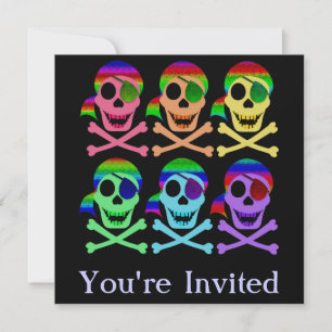 Rainbow Pirate Skulls Invitations