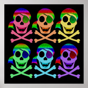 Rainbow Pirate Skulls Poster