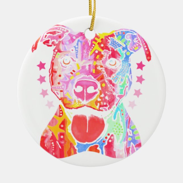 Rainbow Pitbull Ceramic Ornament (Front)