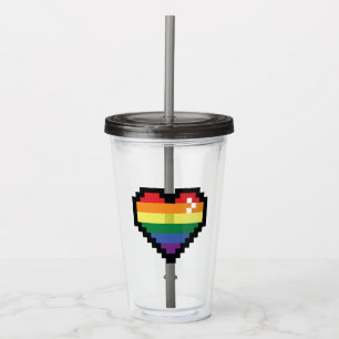 Rainbow Pixel Heart Acrylic Tumbler