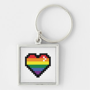 Rainbow Pixel Heart Keychain