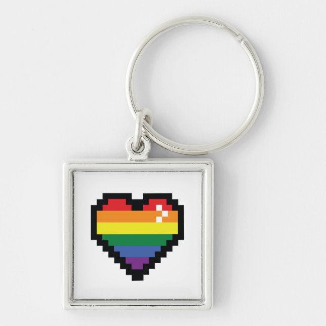 Rainbow Pixel Heart Keychain (Front)