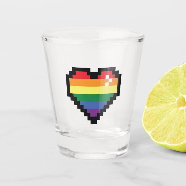 Rainbow Pixel Heart Shot Glass (Front)