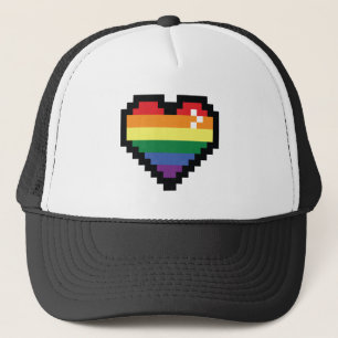Rainbow Pixel Heart Trucker Hat