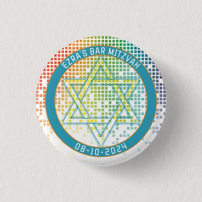Rainbow Pixel Video Game Gamer Bar Mitzvah 1 Inch Round Button (Front)