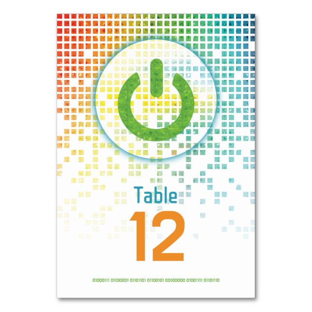 Rainbow Pixel Video Game Gamer Bar Mitzvah Table Number (Front)