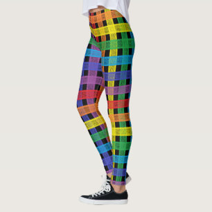 Rainbow Plaid Black Leggings