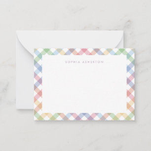 Rainbow plaid cute pastel personalized kid's card