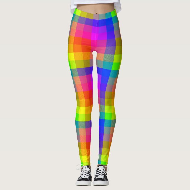 Rainbow Plaid Leggings Fun and Flashy (Front)