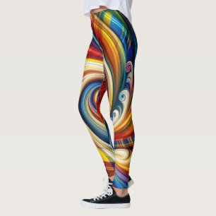 Rainbow Plaid Modern Abstract Swirling Leggings