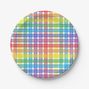 Rainbow Plaid Paper Plate