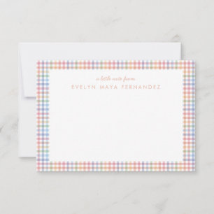 Rainbow plaid pastel gingham personalized kid's card