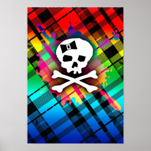 Rainbow Plaid Skull Poster