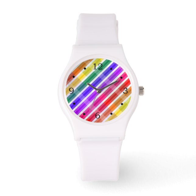 Rainbow Plaid Stripes Watch (Front)