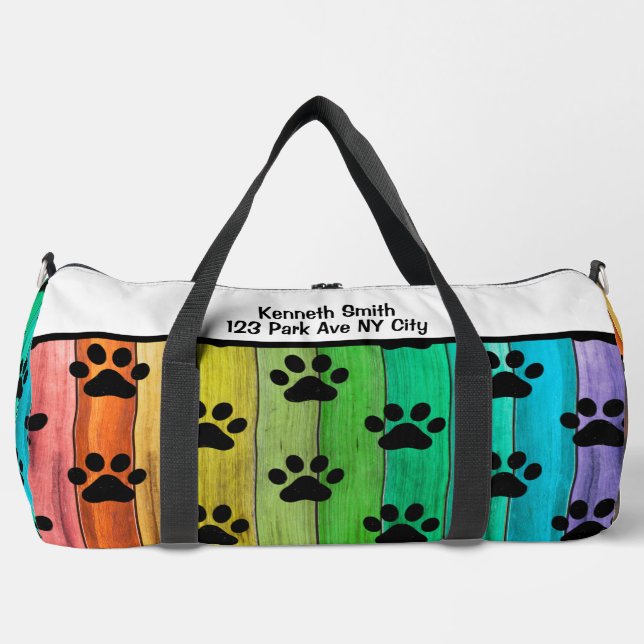 Rainbow Plank Paw Print Pet monogram personalize Duffle Bag (Front)