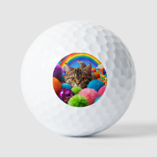 Rainbow Playtime Kitten Adorable Tabby Cat Golf Balls