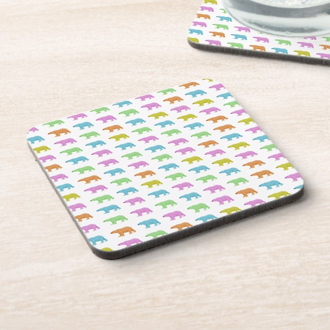 Rainbow Polar Bear Pattern  Coaster (Left Side)