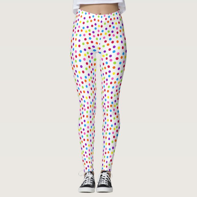 Rainbow Polka Dot Colourful Pattern Leggings (Front)