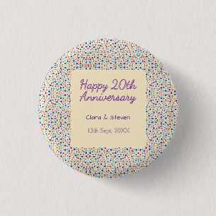 rainbow polka dots 20th anniversary purple orange  1 inch round button