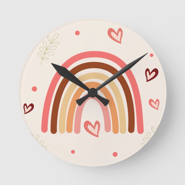 Rainbow Polka Dots and Harts Neutral  Boho Colour  Round Clock (Front)