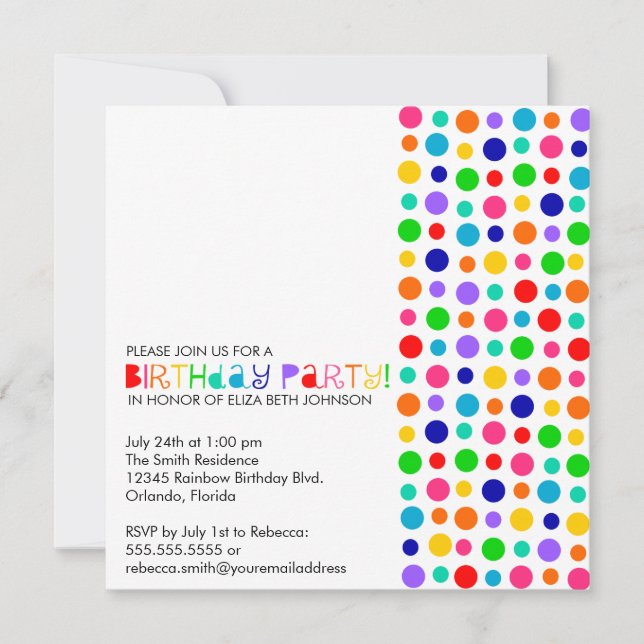 Rainbow Polka Dots Birthday Party Invitation (Front)