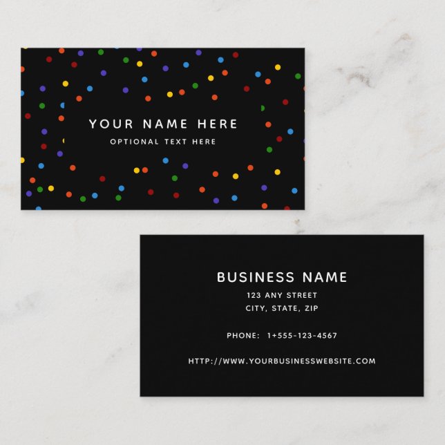 Rainbow Polka Dots Black Confetti Pattern Business Card (Front/Back)