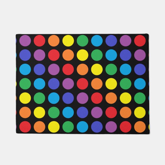 Rainbow Polka Dots Black Doormat (Front)