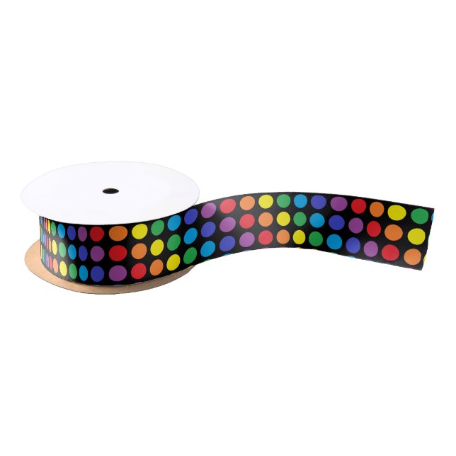 Rainbow Polka Dots Black Ribbon Satin Ribbon (Spool)